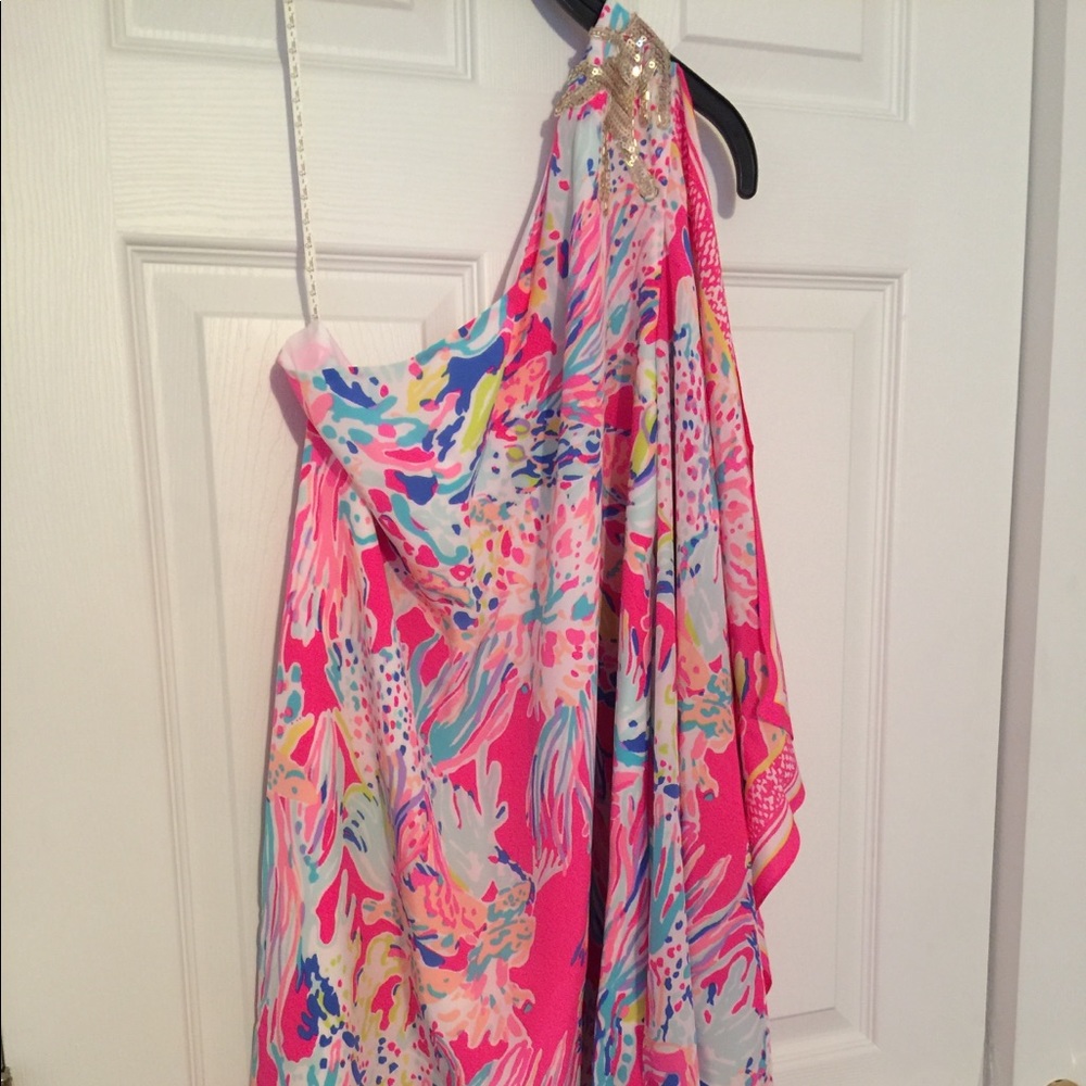 One shoulder silk cocktail dress